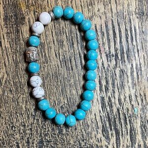 Turquoise and White Beaded Bracelet with Buddha Charm